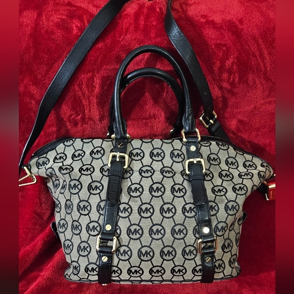 Michael Kors Bedford Satchel Black & Gray Jacquard Signature Satchel - Picture 2 of 16